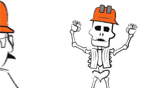 boss hands skeleton a phone with the JLG mobile control app to make his life easier and bring him back to life