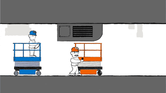 mobile control allows you to steer the scissor lift without being in it which can help avoid obstacles when steering inside the scissor lift