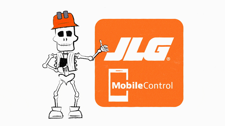 construction worker who saved time using JLGs mobile control app gives thumbs up with app image showing