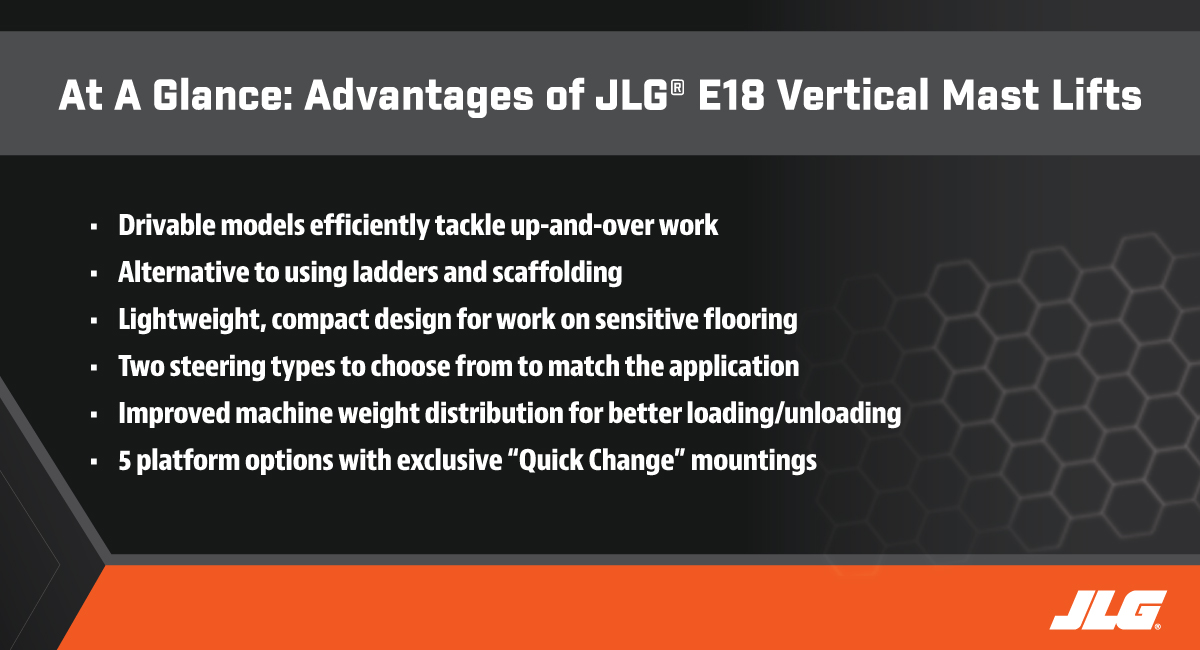 At a Glance - Advantages of JLG E18 Vertical Mast Lifts