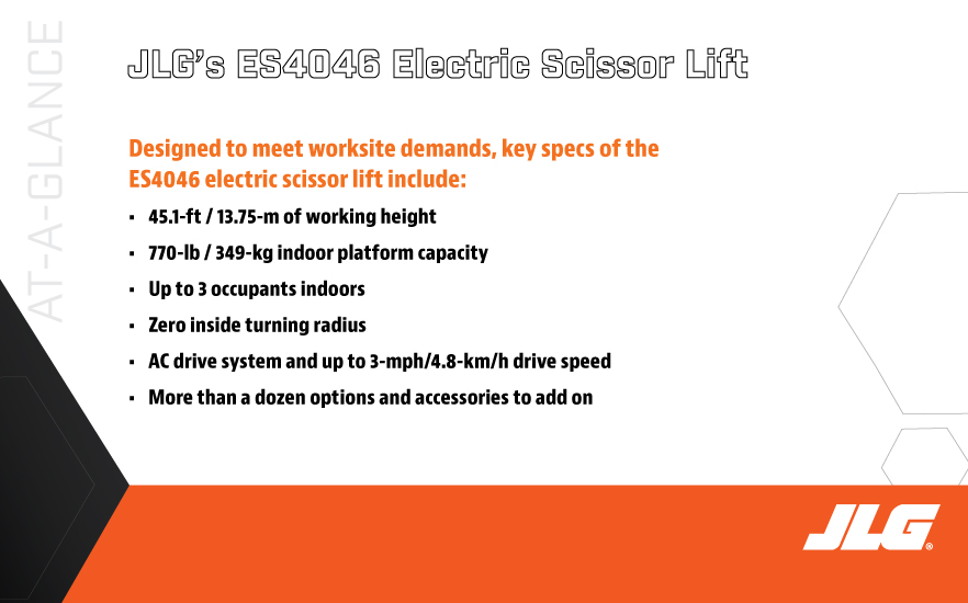 JLG's new ES4046 electric scissor lift at a glance