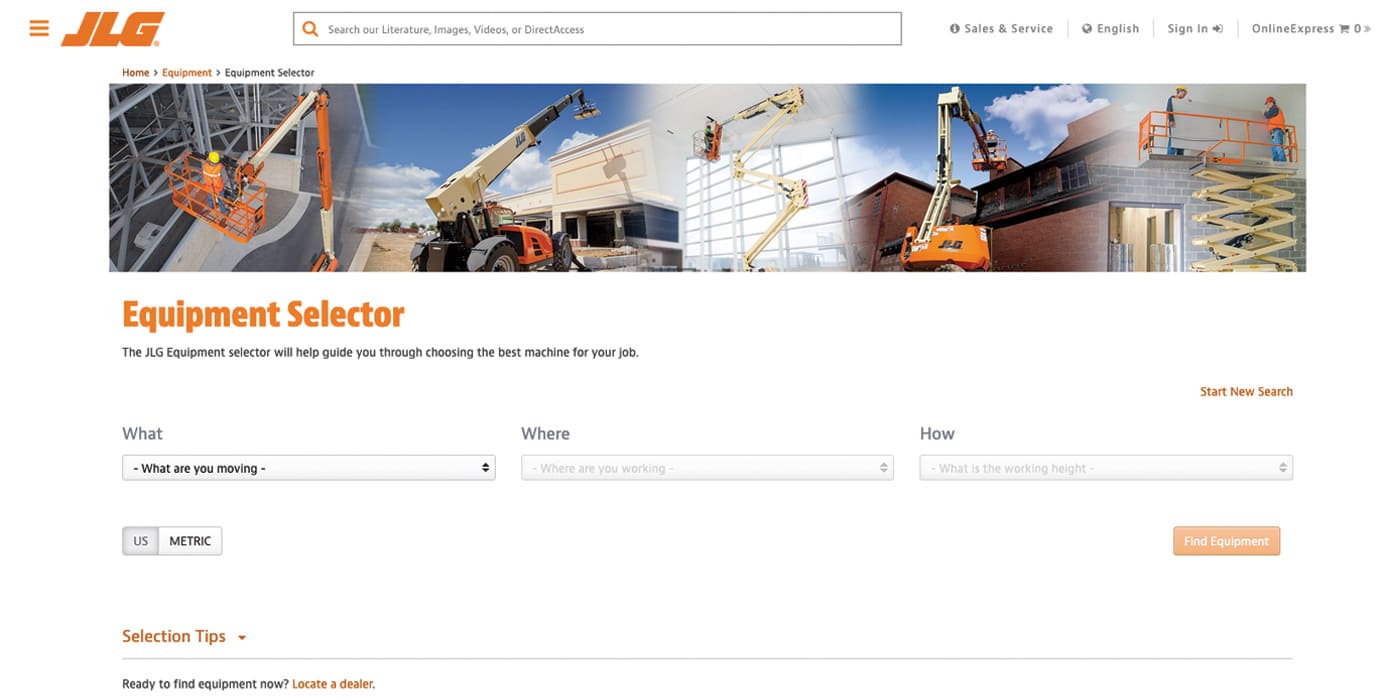 JLG Equipment Selector