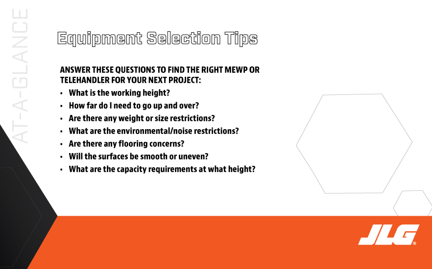 Equipment selection tips at a glance